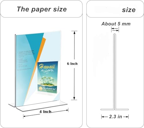 Image of JBM MART Acrylic Sign Holder, Clear, 4x6 Inch, T-Shape Stand, for Menu, Photo, Table Display, 2 Pack