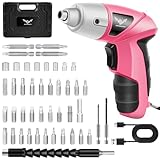 JENABOM Cordless Screwdriver Rechargeable, Electric Screwdriver Cordless 47pcs, USB Small Power Screwdriver Set with LED Light for Women Home Office DIY Tools, Pink