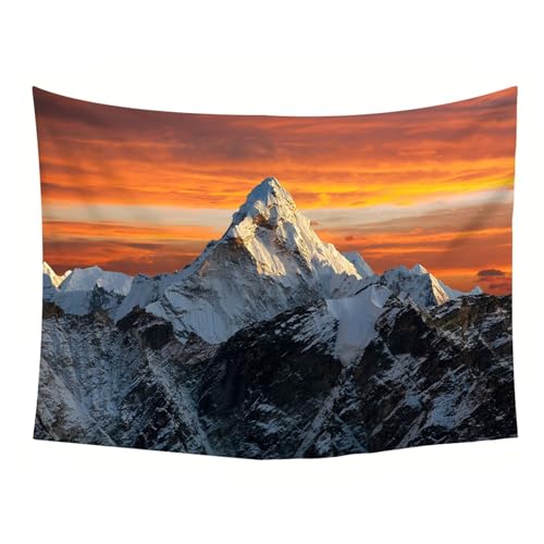 Tenture murale paysage montagne enneigee en tissu lavable pour ado - 5