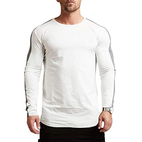 Magiftbox Men's Long Sleeve Raglan Pullover Sweatshirts Lightweight Active Gym Workout T-Shirts T13_White_US-M