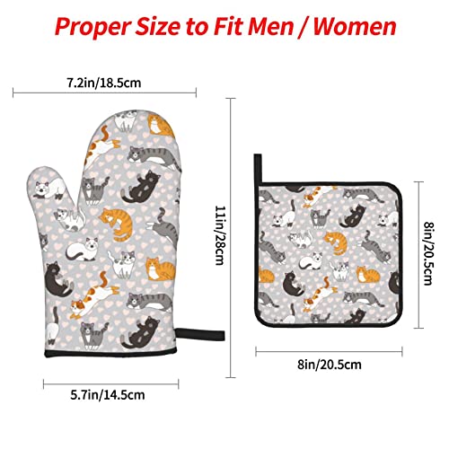 Cute Cat Kitten Oven Mitts and Pot Holders Set of 4, Oven Mittens and Potholders Heat Resistant Gloves for Kitchen Cooking Baking Grilling BBQ by Echoserein - Image 2