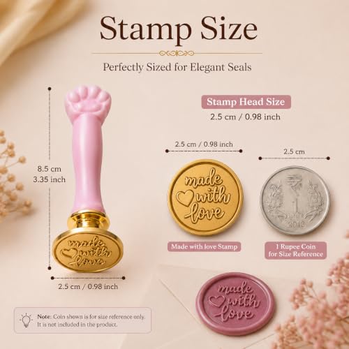 Image of Curated Cart Wax Seal Stamp| Vintage Brass Head with Pink Handle | MadeWithLove Design | Stamp for Envelope, Invitation, Wedding Card, Gift Wrapping & DIY Crafts Letter Sealing