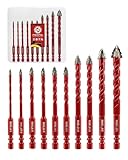 FOCSTOL Serrated Masonry Drill Bit Set 10pcs - High-Strength Eccentric Twist Drill Bit for Wood Plastic Masonry Ceramic Tile Concrete Marble 1/8''-1/2''