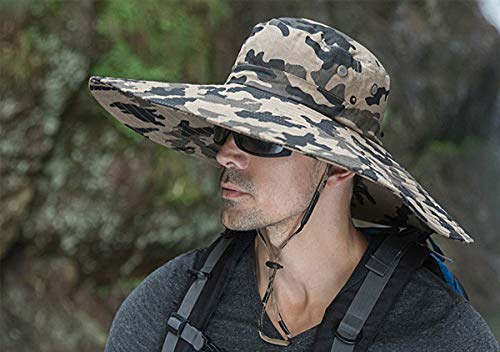 Huamulan Men Summer Sun Protection Hat 6" Wide Brim Outdoor Unisex Women Summer Bucket Fishing Hats For Hiking Beach Safari Garden Lawn Yard Work Kayaking Outdoor Camouflage #TOP3