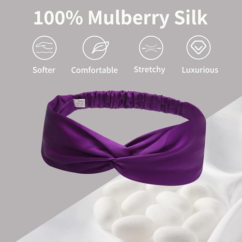 Image of ZLYC Mulberry Silk Headband for Women's Hair, Solid Light Red Purple | smooth luxury real silk, stretch elastic no slip fit, makeup spa skincare use, travel daily wear,boho fashion hair accessory