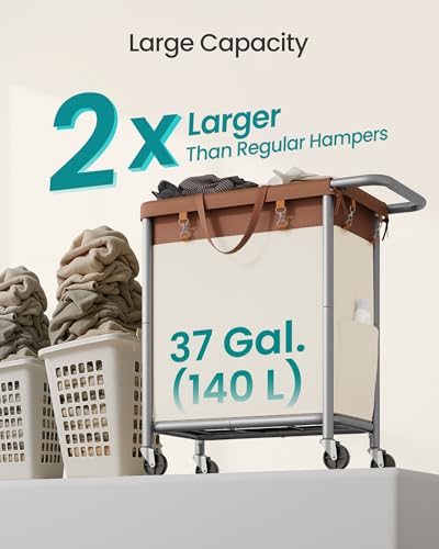 SONGMICS Wäschekorb mit Rollen, 2er Roller, 70 Liter (140 l), herausnehmbares Futter, Stahlrahmen mit Griff, 70 x 40 x 80 cm… – Ansicht 3