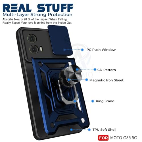Image of Luxe Back Cover for Motorola G85 5G | D10 Tough Armor Case | Sliding Camera Shield | 360 Protection | Kickstand Ring Holder | Military-Grade Shockproof Bumper Case