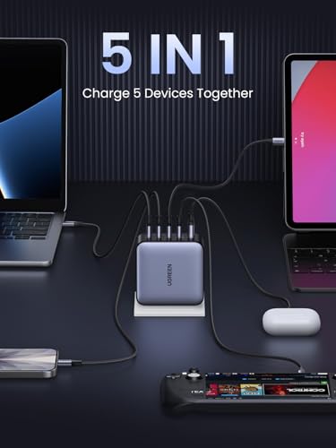 Image of UGREEN Nexode 100W GaN USB C Laptop Charger, 5-Port Fast Charging Power Adapter Compatible with MacBook Pro /Air, iPhone 17 /16 /15 Series, Galaxy S25 /S24, Pixel 10 /9, iPad Air, Steam Deck