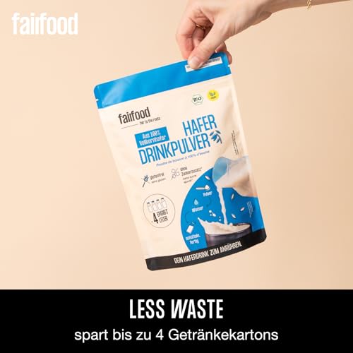 fairfood Bio Haferdrink Pulver 360g - nachhaltige Milchalternative - vegan, glutenfrei & ohne Öl - bis zu 4L Haferdrink - zum Selbermischen - 100% Bio-Vollkornhafer