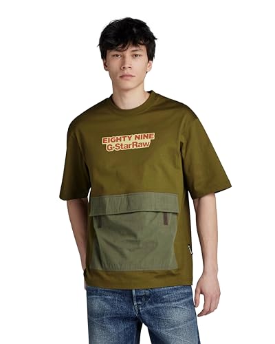 G-STAR Raw Men's Boxy Oversized Short Sleeve T-Shirt,Dark Olive,Large