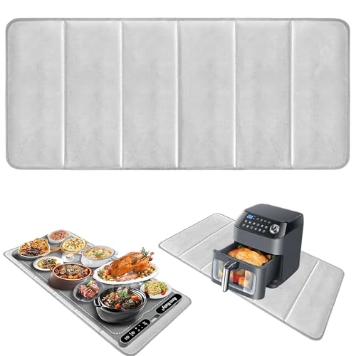 35.4×15.4-inch Heat-Resistant mat. Blocks up to 50% of Heat to Effectively Protect tabletops—Folds for Easy Storage. Suitable for use as a Food Warming mat and Oven mat