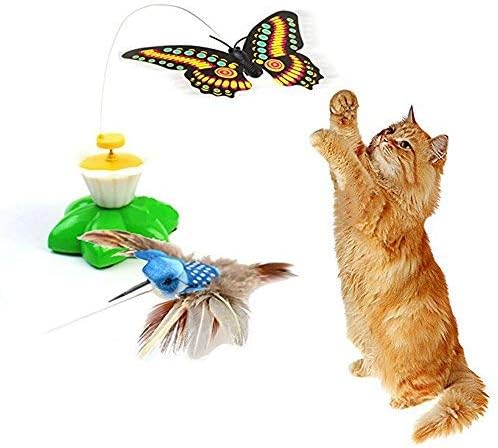 Dshengoo 2 Pack Funny Butterfly Toy Bird Toy for Cats Toys,Pet Cats Funny Rotating Electric Flying Butterfly & Bird Interactive Cat Toy for Kitten and Puppy Multicolor
