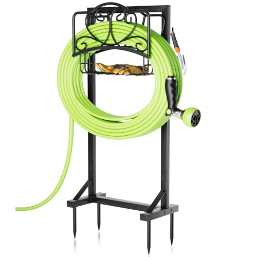 HXJLJY Stable Garden Hose Holder with Storage Basket and Tool