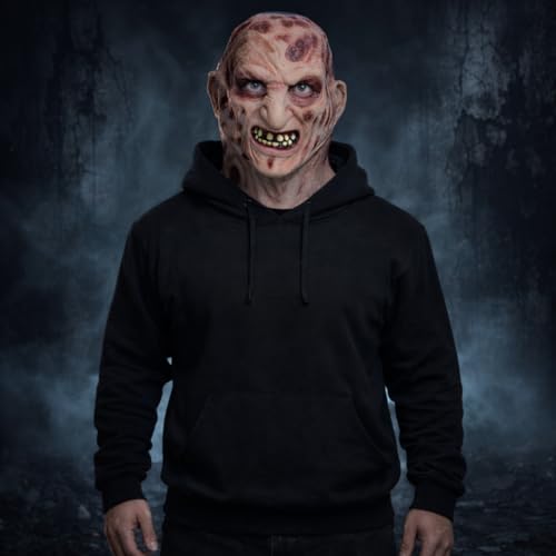 Image of WANNA PARTY Halloween Freddy Kruger Burnt Face Mask Horror Scary Monster Deluxe Evil Devil Mask for Adults A Nightmare On Elm Street for Scary Creepy Cosplay Party Costumes