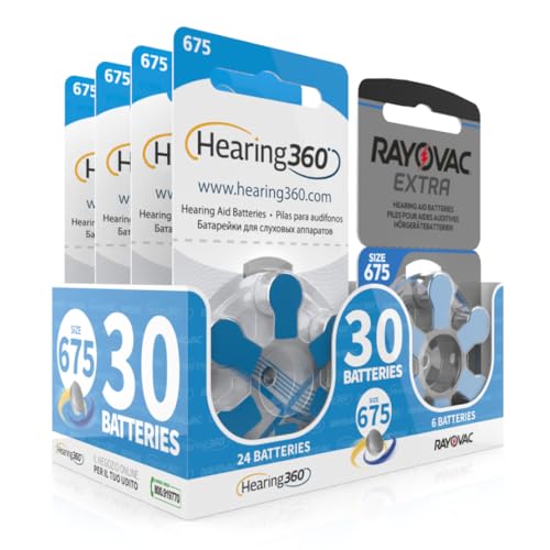 Hearing360 Pilas para audífonos Rayovac extra y Hearing360 tamaño 675 azul (5 blísteres, 30)