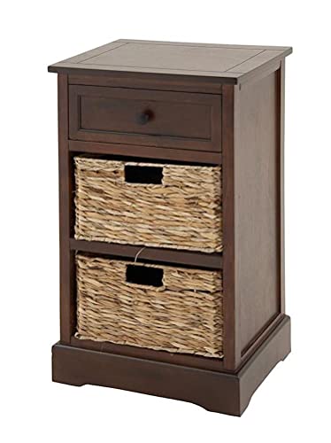 Urban Designs 7767169 Malibu 3-Drawer Night Stand With Wicker Baskets-Coffee, Medium #TOP1