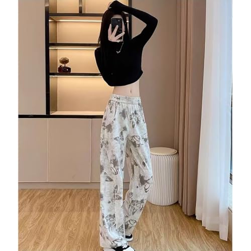 American Butterfly Print Casual Pants, Loose Winter Cotton Wide Leg Pants, Retro Girl Hip-hop Street Thick Style4