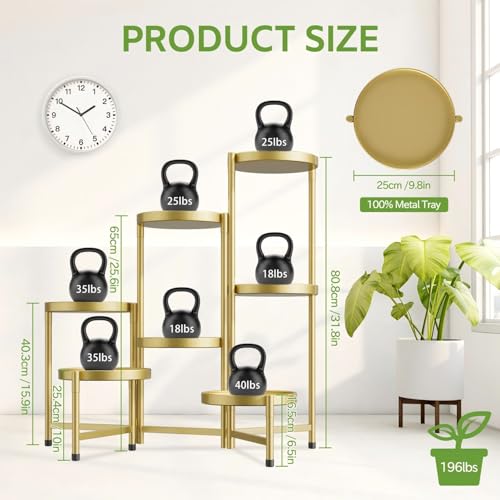 Image of iDavosic.ly 7 Tier Large Plant Stand Indoor, 10 Inch Wide Tall Corner Metal Plant Stands Outdoor for Multiple Plants, Folding Tiered Flower Display Holder Rack Shelf, Gold