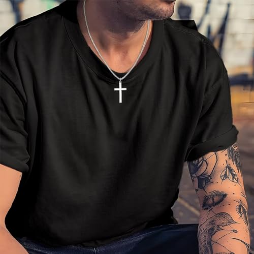 Ursteel 925 Sterling Silver Cross Necklace for Men Women - 18K White Gold Plated Stainless Steel Diamond Cut Silver Chain Mens Cross Pendant Necklace Jewelry 16-24 Inches3