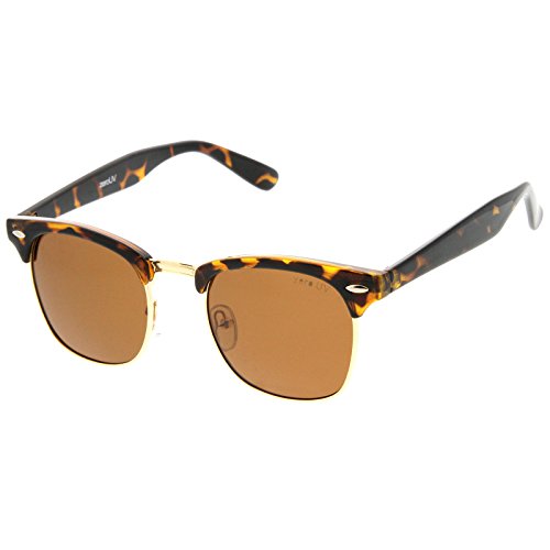 Polarized Half Frame Semi-Rimless Horn Rimmed Sunglasses (Polarized | Tortoise/Brown)