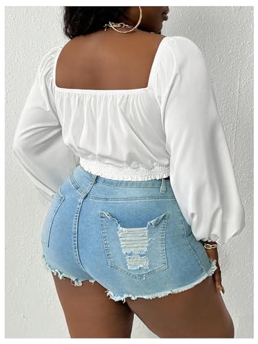 WDIRARA Women's Plus Size Sexy Deep V Neck Tie Front Long Sleeve Crop Tops Blouse2