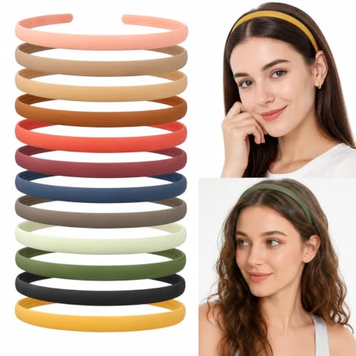 Image of ANNA CREATIONS 12 Pcs Plastic Headbands with Teeth Durable, Lightweight Sports Hair Bands for Women, Girls, Teens & Kids Non-Slip Hair Accessories (Matte Finish-1 cm)