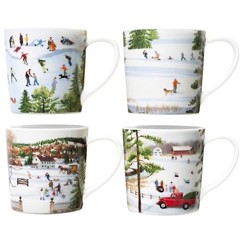 Caskata X Felix Doolittle Winter Wonderland Mugs, Set of 4 | High-Design Premium Lead-Free Porcelain Mug Set for Entertaining | Perfect for Wedding, Birthday, Christmas & Holiday Gifts | 14 oz Cover