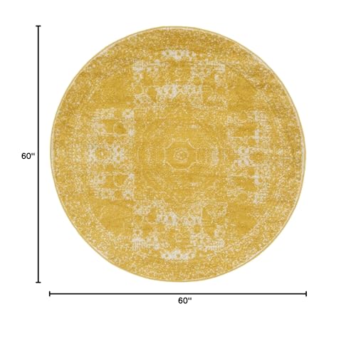 Tapete redondo amarillo de 5 pies fácil de limpiar miniatura 2