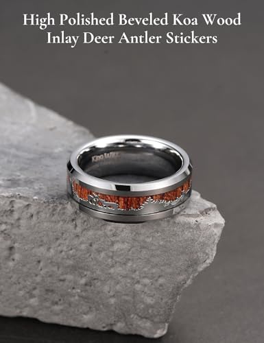Image of King Will Nature Koa Wood Inlay Tungsten Carbide Wedding Ring 8mm Silver /Black /Gold /Green /Rose Gold /Blue Wedding Band for Men High Polished Anniversary Rings Comfort Fit Size 6-15
