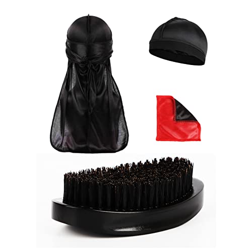 360 Wave Brush for Men 360 and Silky Durags Set for Men,Medium Hard Waves Brush Kit with Durag for Men Waves Hair+Crown Patch for Waves,4 in 1 360 Wave Kit for Black Men 360,A