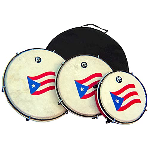 DP Music Set de Panderos - Pleneras PVC Drums with Puerto Rico Flag - Nylon Carrying Case Included...
