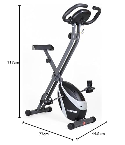 Image of Kobo Folding Magnetic Exercise Bike with 3KG Flywheel, 120KG Max User Weight - Compact, Adjustable, Upright Modes - Home Workout Fitness Cycle