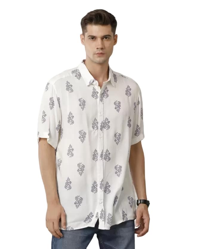 VOI Jeans Men's White AOP Slim Fit Shirt