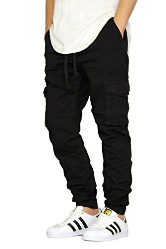 URBANJ Men's Black Cargo Twill Jogger Pants