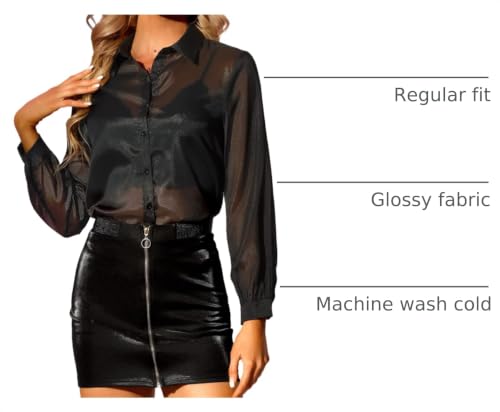 Image of Allegra K See Through Blouse for Women's Button Down Sheer Mesh Shirt