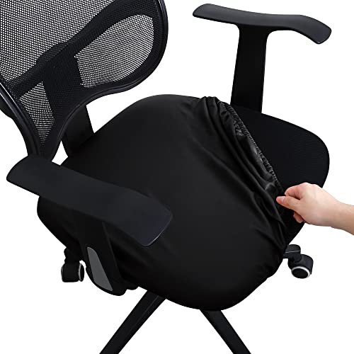 Image of FORCHEER Office Chair Seat Cover Stretchable PU Black Computer Chair Slipcover for Desk Chairs Seat