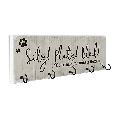 Interluxe Leinengarderobe - Sitz Platz Bleib für immer - Hundegarderobe Hund Dog Wandhaken Hundezubehör Hundeleine Auhänger