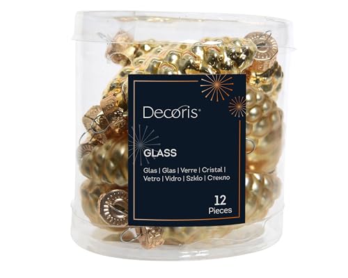 Glas-Tannenzapfen, 60 mm, glanz/matt, 12 Zapfen/Dose,hellgold