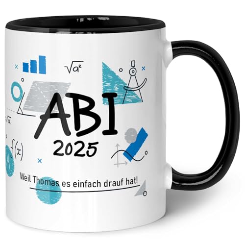 GRAVURZEILE Bedruckte Tasse mit Spruch - Abi - Personalisiert mit Namen & Jahr - Weil ich's einfach drauf hab! - Spülmaschinenfest - Geschenk zum Abschluss für Jungen & Mädchen - Farbe: Schwarz