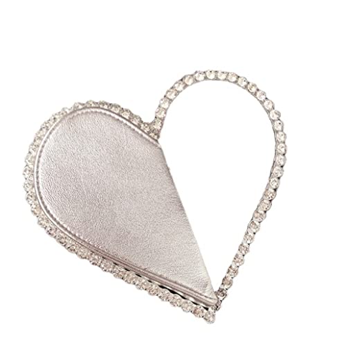 Handtasche Diamant-Abendtasche Niedliche Mini-Herzförmige Abendtasche, Strass-Diamant-Rahmen Hochzeit Geldbörse Damenhandtasche (Silver) Cover