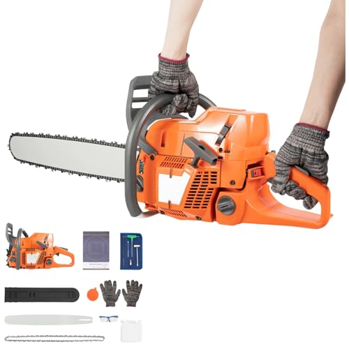 Bepritm 24 Inch 2-Stroke Gas Chainsaw, Gasoline Power Chain Saws with Handle&Fuel Tanks, Single Cylinder Chainsaws for Cutting Forest Trees Wood, Garden, Farm Cutting (71.8CC)