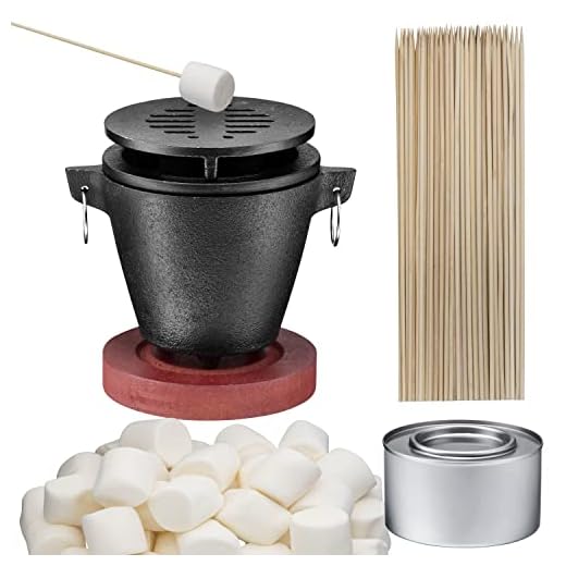 Tiger Chef Smores Kit Marshmallow Roasting Set Includes Hibachi Grill Set, Chafing Fuel Gel Can, 100 Bamboo Skewers, 1 Bag of Free Marshmallows