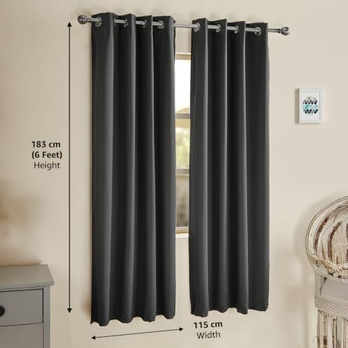Image of Amazon Brand - Solimo Polyester 100% Blackout Plain Window Curtains|100% Blackout Window Curtains| 6 Feet |Set of 2| Plain Design |Blackout| for Living Room Kids Room and Bedroom | Color- Grey