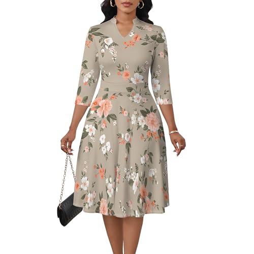 Image of PinkPatty Women's Casual A-line Midi Dresses 3 /4 Sleeve V Neck Fit and Flare Dress with Pockets