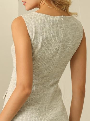 Image of Hobemty Women's Sleeveless Tweed Dress Boat Neck Work Office Sheath Dresses
