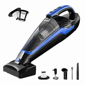 Powools Pet Hair Handheld Vacuum - Car Vacuum Cordless Rechargeable, Well-Equipped Hand Vacuum for Carpet, Couch, Stairs, Powerful Handheld Vacuum Cordless w/Motorized Brush, Blue (D 27 PL8726)