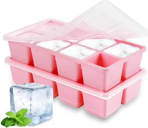 Big Ice Trays for Freezer, JRISBO Large ice Cube Moulds with Lids BPA Free & Super Easy Release, Made of Food Grade Plastic and Silicone Ice Cube Tray for Cocktail Whiskey Coffee