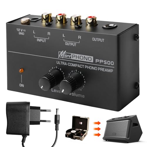 Sporgo Giradischi Phono preamplificatore: preamplificatore per giradischi con sistemi di scansione MM, ingresso e uscita RCA, Phono Preamp per giradischi con livello, amplificatore stereo con