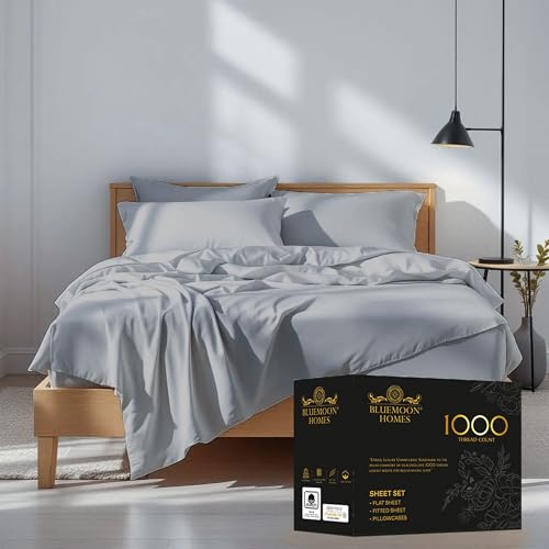 Bluemoon Homes 1000 Thread Count Egyptian Cotton Sheets Queen Size 4 Piece Sheet Set - All Around Elastic 18