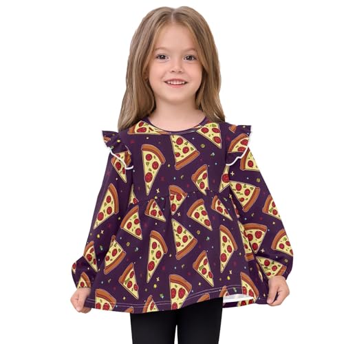 Pizza Navy Background Girls Shirts Cotton Long Sleeve Ruffle Toddler Tee Tops3